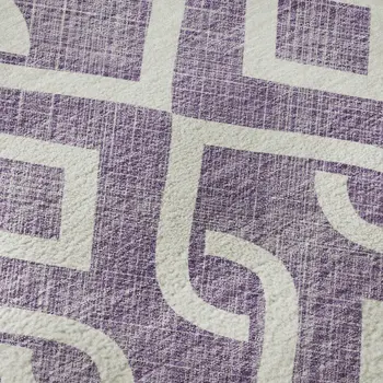 8' Purple And Ivory Geometric Washable Round Rug With UV Protection