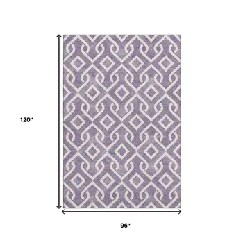 8' X 10' Purple And Ivory Geometric Washable Area Rug With UV Protection