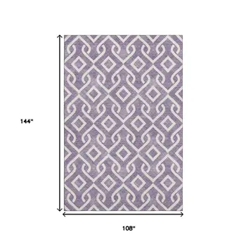 9' X 12' Purple And Ivory Geometric Washable Area Rug With UV Protection