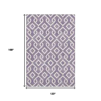 10' X 14' Purple And Ivory Geometric Washable Area Rug With UV Protection