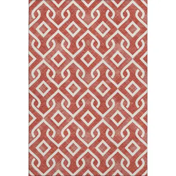 5' X 8' Red And Ivory Geometric Washable Area Rug With UV Protection