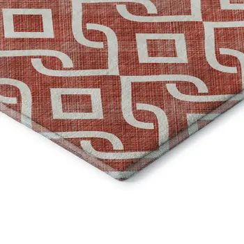 10' X 14' Red And Ivory Geometric Washable Area Rug With UV Protection