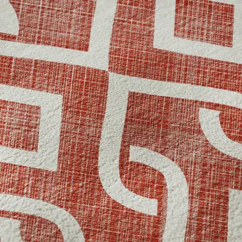 10' X 14' Red And Ivory Geometric Washable Area Rug With UV Protection