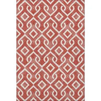 10' X 14' Red And Ivory Geometric Washable Area Rug With UV Protection