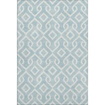 3' X 5' Sky Blue And Ivory Geometric Washable Area Rug With UV Protection