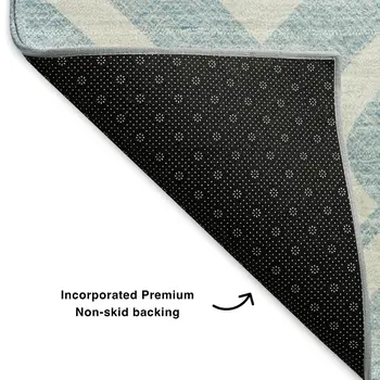 3' X 5' Sky Blue And Ivory Geometric Washable Area Rug With UV Protection