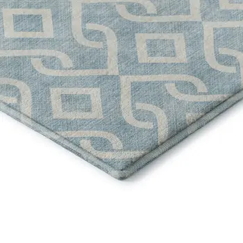 3' X 5' Sky Blue And Ivory Geometric Washable Area Rug With UV Protection