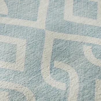 3' X 5' Sky Blue And Ivory Geometric Washable Area Rug With UV Protection