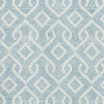 5' X 8' Sky Blue And Ivory Geometric Washable Area Rug With UV Protection