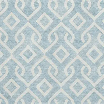 8' X 10' Sky Blue And Ivory Geometric Washable Area Rug With UV Protection