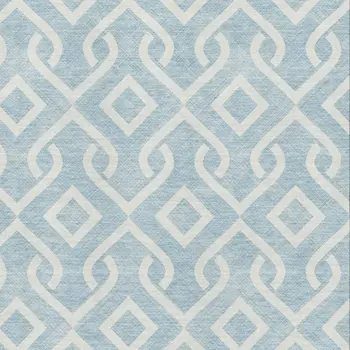 9' X 12' Sky Blue And Ivory Geometric Washable Area Rug With UV Protection