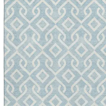 10' X 14' Sky Blue And Ivory Geometric Washable Area Rug With UV Protection