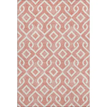 3' X 5' Salmon And Ivory Geometric Washable Area Rug With UV Protection