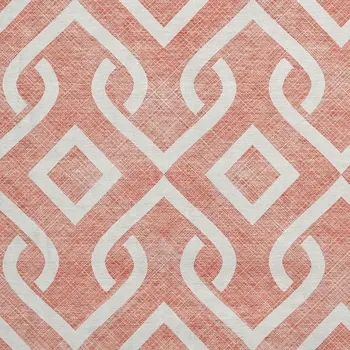 8' Salmon And Ivory Geometric Washable Round Rug With UV Protection