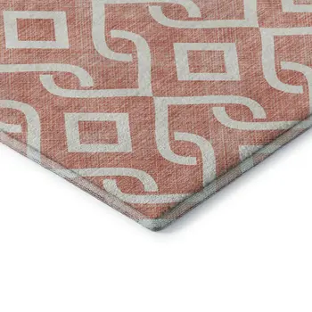 8' X 10' Salmon And Ivory Geometric Washable Area Rug With UV Protection