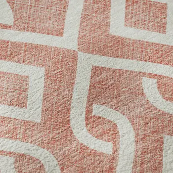 8' X 10' Salmon And Ivory Geometric Washable Area Rug With UV Protection