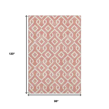 8' X 10' Salmon And Ivory Geometric Washable Area Rug With UV Protection
