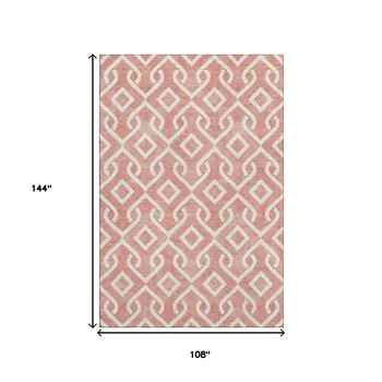 9' X 12' Salmon And Ivory Geometric Washable Area Rug With UV Protection