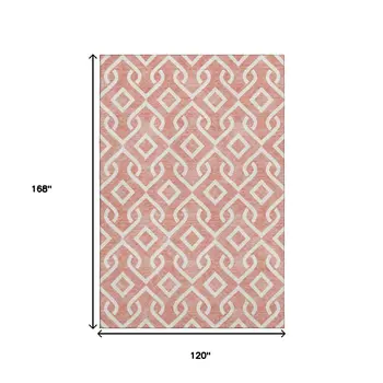 10' X 14' Salmon And Ivory Geometric Washable Area Rug With UV Protection