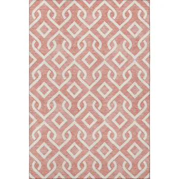 10' X 14' Salmon And Ivory Geometric Washable Area Rug With UV Protection