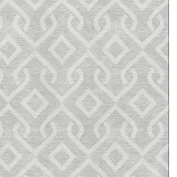 3' X 5' Silver And Ivory Geometric Washable Area Rug With UV Protection