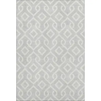 9' X 12' Silver And Ivory Geometric Washable Area Rug With UV Protection