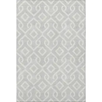 9' X 12' Silver And Ivory Geometric Washable Area Rug With UV Protection