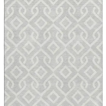 10' X 14' Silver And Ivory Geometric Washable Area Rug With UV Protection