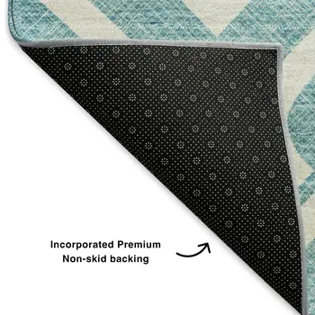 9' X 12' Teal And Ivory Geometric Washable Area Rug With UV Protection