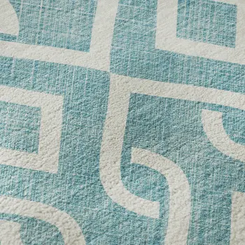 9' X 12' Teal And Ivory Geometric Washable Area Rug With UV Protection