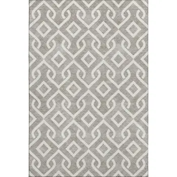 5' X 8' Taupe And Ivory Geometric Washable Area Rug With UV Protection