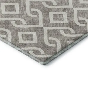 5' X 8' Taupe And Ivory Geometric Washable Area Rug With UV Protection