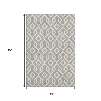 5' X 8' Taupe And Ivory Geometric Washable Area Rug With UV Protection