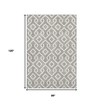8' X 10' Taupe And Ivory Geometric Washable Area Rug With UV Protection