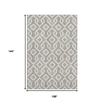 9' X 12' Taupe And Ivory Geometric Washable Area Rug With UV Protection