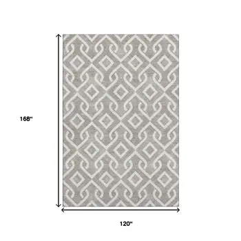 10' X 14' Taupe And Ivory Geometric Washable Area Rug With UV Protection