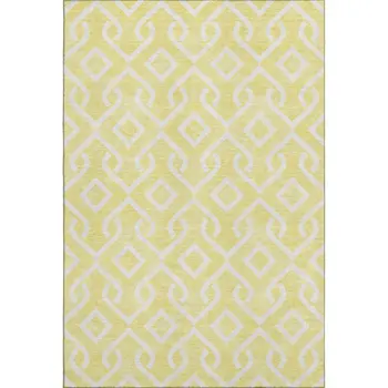 3' X 5' Yellow And Ivory Geometric Washable Area Rug With UV Protection