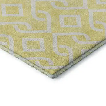 5' X 8' Yellow And Ivory Geometric Washable Area Rug With UV Protection