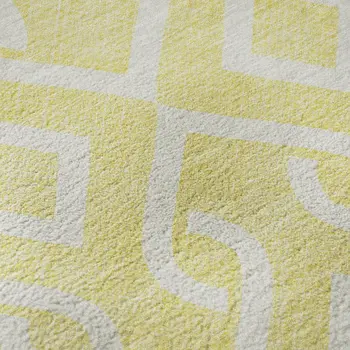 5' X 8' Yellow And Ivory Geometric Washable Area Rug With UV Protection