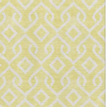 5' X 8' Yellow And Ivory Geometric Washable Area Rug With UV Protection