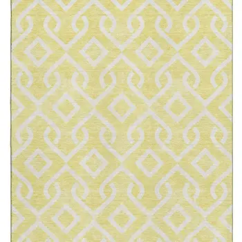 5' X 8' Yellow And Ivory Geometric Washable Area Rug With UV Protection