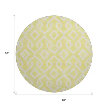 8' Yellow And Ivory Geometric Washable Round Rug With UV Protection
