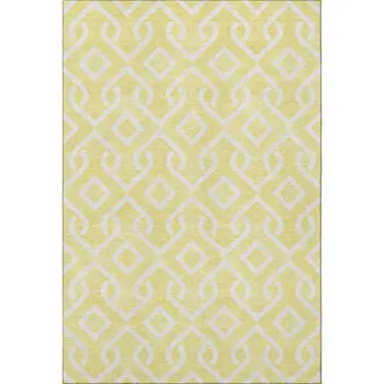 9' X 12' Yellow And Ivory Geometric Washable Area Rug With UV Protection