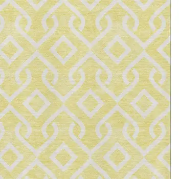 10' X 14' Yellow And Ivory Geometric Washable Area Rug With UV Protection