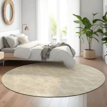 8' Beige And Coffee Diamond Washable Round Rug With UV Protection