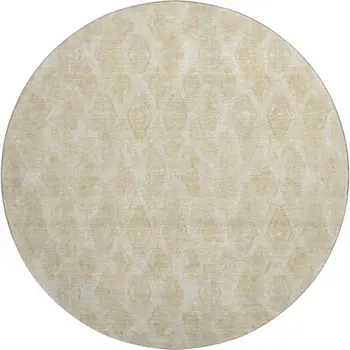 8' Beige And Coffee Diamond Washable Round Rug With UV Protection