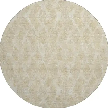 8' Beige And Coffee Diamond Washable Round Rug With UV Protection