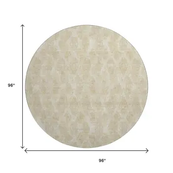 8' Beige And Coffee Diamond Washable Round Rug With UV Protection