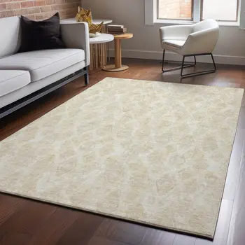 8' X 10' Beige And Coffee Diamond Washable Area Rug With UV Protection
