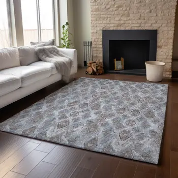 3' X 5' Blue And Gray Diamond Washable Area Rug With UV Protection